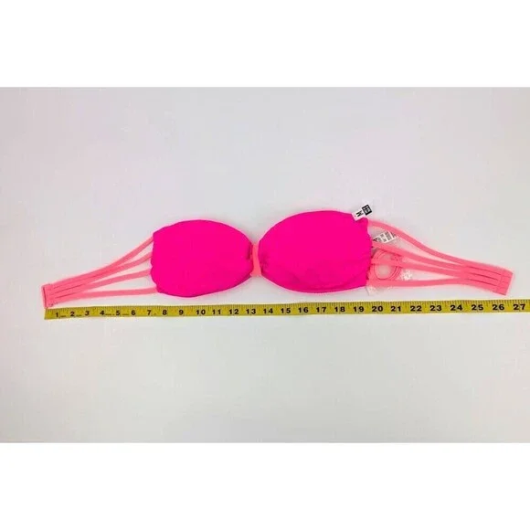 2 Victoria's Secret Pink Bikini Top Women Medium Hot Pink Strappy Swimsuit Beach - Picture 10 of 16